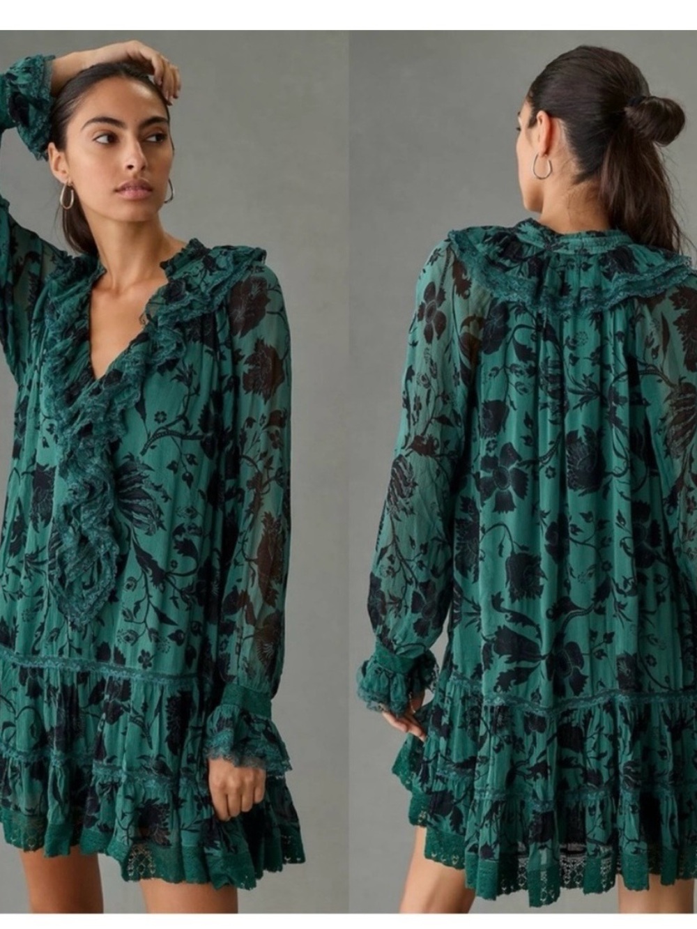 Anthropologie Florence Balducci Ruffle V-Neck Tunic Dress M - Picture 1 of 5